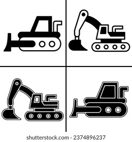 Vector black and white illustration of exavator icon for business. Stock vector design.