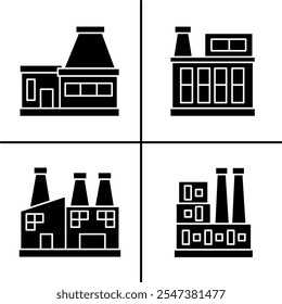 Vector black and white illustration of factory icon for business. Stock vector design.