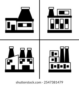 Vector black and white illustration of factory icon for business. Stock vector design.