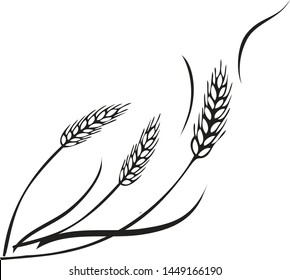 Vector Black And White Illustration Of A Few Ripe Wheat Ears. Can Be Used As Frame, Corner Or Border Design Element. 
