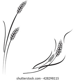 Vector black and white illustration of a few ripe wheat ears. 