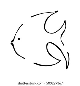 Vector black and white  illustration. Fish isolated on the white background. Hand drawn contour lines and strokes. Marine  logo, icon, sign. Graphic vector illustration. 