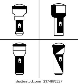 Vector black and white illustration of flashlight icon for business. Stock vector design.