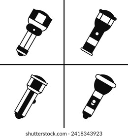 Vector black and white illustration of flashlight icon for business. Stock vector design.