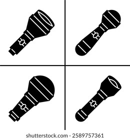 Vector black and white illustration of flashlight icon for business. Stock vector design.