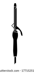 Vector black and white illustration in a flat style with a сurling iron for hair salon