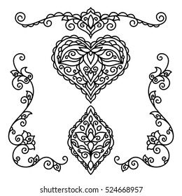 vector, black and white illustration, frame, floral, heart, doodle, coloring book