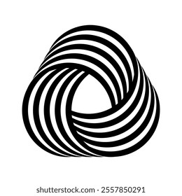Vector black and white illustration with geometric pattern in the form of intertwined arcs. Suitable for use in logos, design, templates, decorative elements.