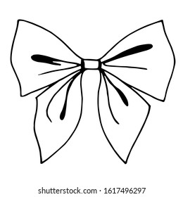 Vector black and white illustration of gift bow. 