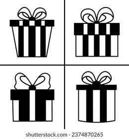Vector black and white illustration of gift box icon for business. Stock vector design.