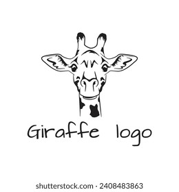 Vector black and white illustration of a giraffe in minimalist style. Can be used for logo and print on any background