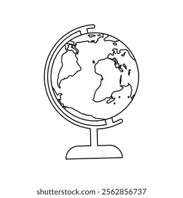Vector black and white illustration of the globe on a white background.