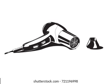 Vector black and white illustration of a hair drier. 