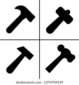 Vector black and white illustration of hammer icon for business. Stock vector design.