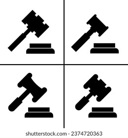 Vector black and white illustration of hammer judge icon for business. Stock vector design.
