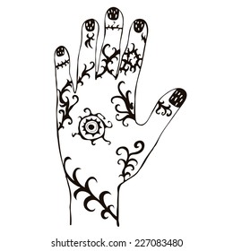 Vector black and white illustration hand with tribal ornament