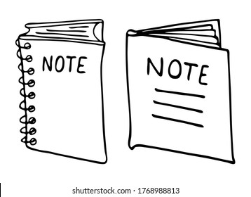 Vector black and white illustration in hand-drawn style: ldt notebooks