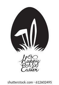 Vector black and white illustration of 'Happy easter' poster with rabbit ears
