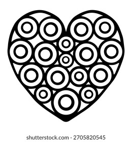 Vektorgrafik eines Herzens im Doodle-Stil in Schwarz-Weiß. Valentinstag-Design-Element.