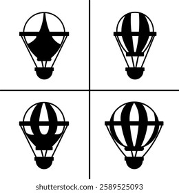 Vector black and white illustration of hot air ballon icon for business. Stock vector design.