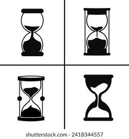 Vector black and white illustration of hourglass icon for business. Stock vector design.