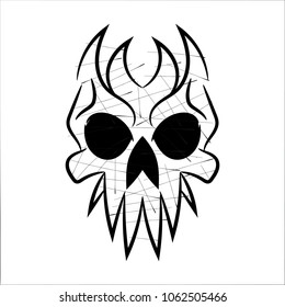 Vector black and white illustration of human skull with hand drawn style.