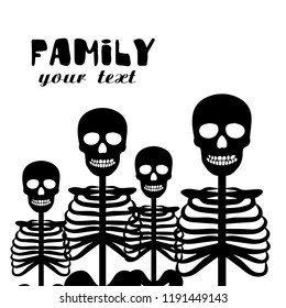 Vector black and white illustration of human skull with a lower jaw in ink hand drawn style. Family of skulls