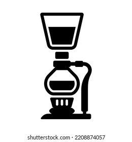 Vector black and white illustration, icon, making coffee with a siphon