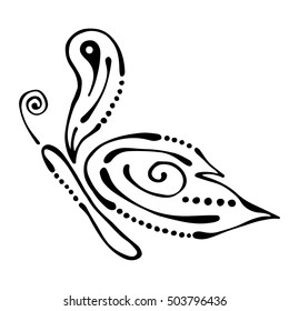 Vector black and white  illustration of insect. Butterfly isolated on the white background. Hand drawn contour lines and strokes. Decorative logo, icon, sign, tattoo. Graphic vector illustration. 