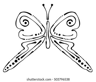 Vector black and white  illustration of insect. Butterfly isolated on the white background. Hand drawn contour lines and strokes. Decorative logo, icon, sign, tattoo. Graphic vector illustration. 