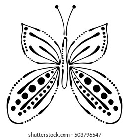 Vector black and white  illustration of insect. Butterfly isolated on the white background. Hand drawn contour lines and strokes. Decorative logo, icon, sign, tattoo. Graphic vector illustration. 