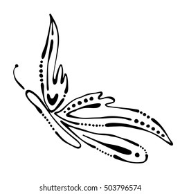 Vector black and white  illustration of insect. Butterfly isolated on the white background. Hand drawn contour lines and strokes. Decorative logo, icon, sign, tattoo. Graphic vector illustration. 