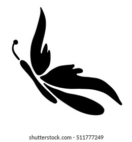 Vector black and white  illustration of insect. Butterfly isolated on the white background. Hand drawn decorative graphic vector logo, icon, sign, symbol, illustration. Simple design
