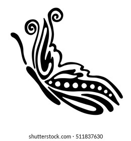 Vector black and white  illustration of insect. Butterfly isolated on the white background. Hand drawn decorative vector logo, icon, sign, tattoo. Graphic vector illustration. 