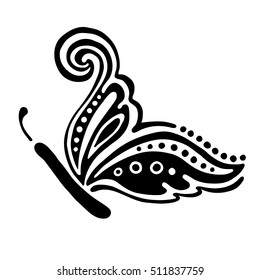 Vector black and white  illustration of insect. Butterfly isolated on the white background. Hand drawn decorative vector logo, icon, sign, tattoo. Graphic vector illustration. 