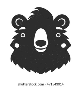 Vector black and white illustration with isolated bear head