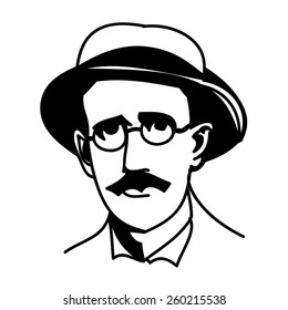 A vector, black and white illustration of James Joyce