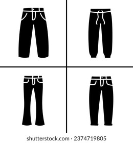 Vector black and white illustration of jeans icon for business. Stock vector design.