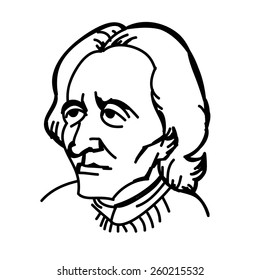 A vector, black and white illustration of John Locke