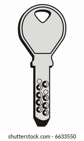 A vector black and white illustration of a key.
