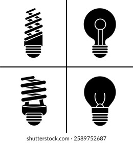 Vector black and white illustration of light bulb icon for business. Stock vector design.