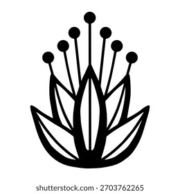 Vector black and white illustration of lotus flower.