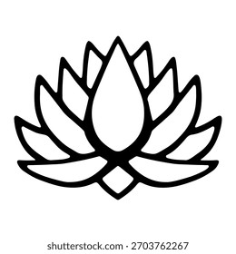 Vector black and white illustration of lotus flower.