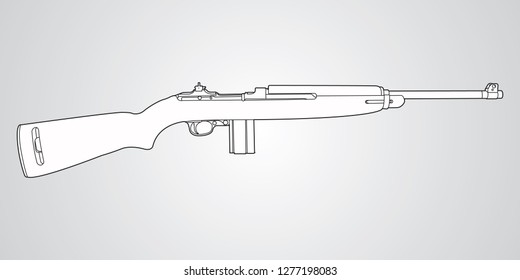 Vector black and white illustration of M1 Carbine rifle