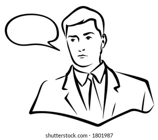 Vector Black & White Illustration of a Man speaking. You can easily change the color in this image the way you like