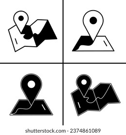 Icono vectorial en blanco y negro de mapas para empresas. Diseño vectorial de material.