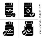Vector black and white illustration of medicine bottle icon for business. Stock vector design.