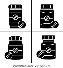 Vector ilustración en blanco y negro de la botella de la medicina icono para los negocios. Diseño de Vector de stock.