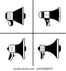 Ilustración vectorial en blanco y negro del icono megáfono para los negocios. Diseño vectorial de material.