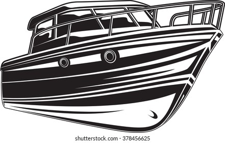 Vector black and white illustration of modern yacht.